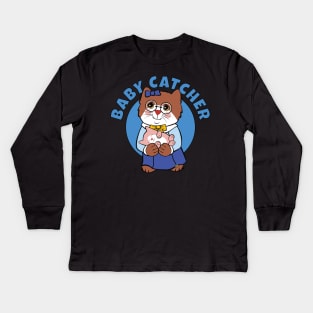 Midwife Baby Catcher Doula Cat and Kitten Kids Long Sleeve T-Shirt